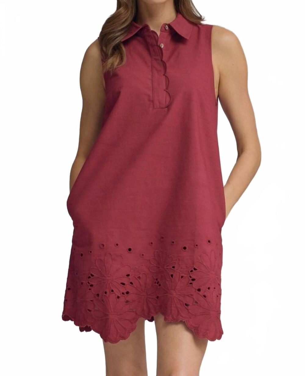 NEW ENTRO eyelet sleeveless dress in wine